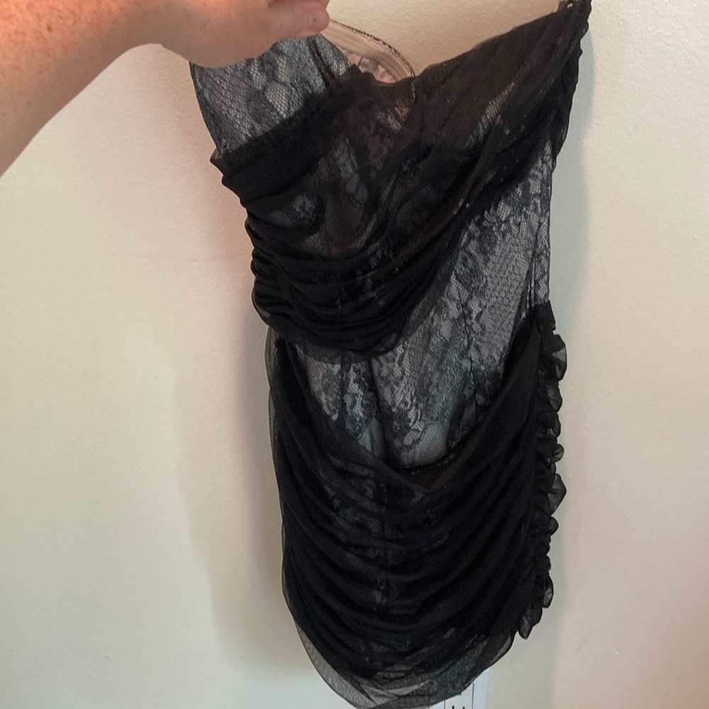 Very pretty Armani Exchange, silver, lace, and black dress.